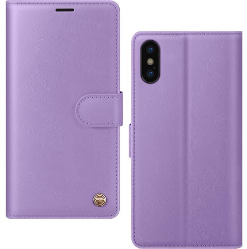 AIMOYU for iPhone X, iPhone XS Case, Flip Wallet Leather Phone Case with [4 Card Slots] [Kickstand] [RFID Blocking] Magnetic Protective Shockproof Cover for iPhone X/XS Phone Case - Purple