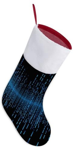 Weihnachtsstrümpfe, blaue Binär-Matrix-Druck, Weihnachtsstrümpfe, personalisierte Weihnachtsstrumpf-Dekorationen