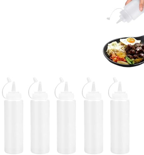 GJNMYSD 5 PCS Squeeze Bottle,8oz / 240ML Plastic Squeezy Sauce Bottles with Cap, Squeeze Condiment Bottle Dispensing Ketchup Bottle for Sauce for Ketchup, BBQ, Sauces, Syrup, Dressings