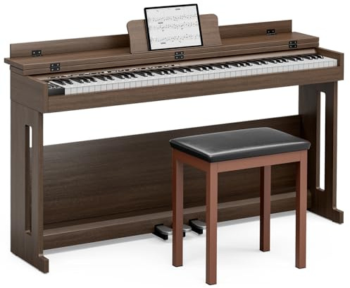 UMOMO 88 Weighted Key Digital Piano with Piano Bench, Hammer Action Electric Piano with Piano Stand, Headphone Jack, 3 Pedal, Full Size Electronic Piano Keyboard for Beginner, Adults, Brown