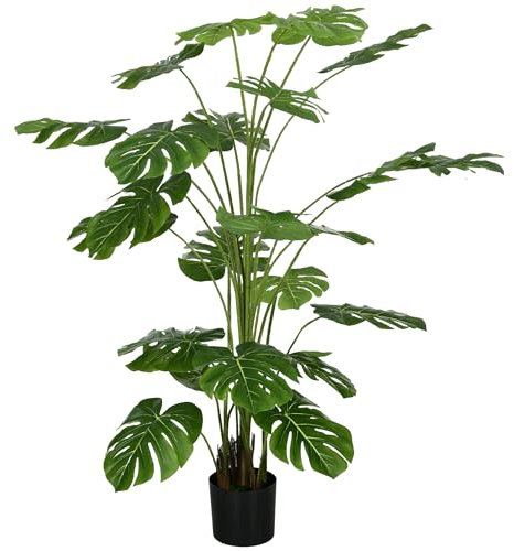 HOMCOM Künstliche Pflanzen, Kunst Monstera Deliciosa, 180 cm Kunstpflanze mit 24 Zweige, Zimmerpflanze, Kunstbaum, Pflanze Deko für Indoor, Grün