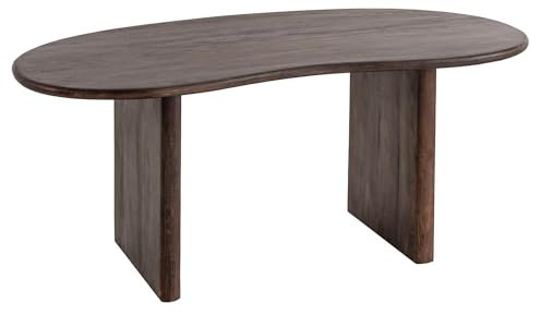 Wohnling Schreibtisch 180x90x75 cm Akazie Massivholz Computertisch Retro, Homeoffice Bürotisch Massiv Nierenform in Dunkelbraun, Holztisch Laptoptisch Arbeitszimmer