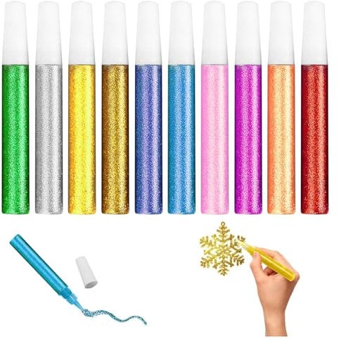 Colla Glitter,10 PCS Colla Glitterata con Brillantini 10 Penne Glitterate Colorate con Punta Fine Glitter Glue per Artigianato Decorazione e Design Creativo per Bambini e Lavoretti Creativi