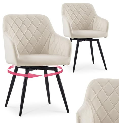 CLIPOP Esszimmerstühle Drehbar Set mit Armlehne, Samt Polsterstuhl Gepolstert Sitz Küchenstuhl Drehstuhl Armlehnenstuhl für Esszimmer Wohnzimmer Büro (Samt Beige, 2er Set)