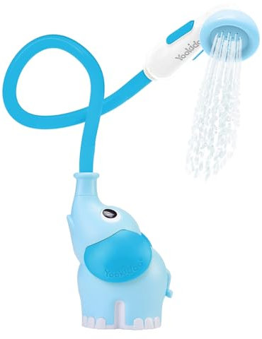 Yookidoo Soffione doccia a forma di elefante, con beccuccio a forma di elefante, controlla il flusso d'acqua da 2 manopole per il massimo divertimento nella vasca o nel lavandino, per neonati (blu e
