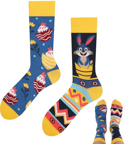 TODO Lustige Ostersocken Herren 47-50, Socken mit Osterhase Motiv Socken für Osterferien mit Osterei (Osterhase 47-50)