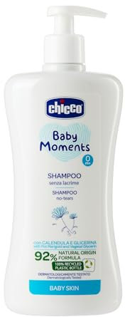Chicco Baby Moments Shampoo ohne Tränen, Shampoo für Kinder ohne Parabene, reizt die Augen nicht, feuchtigkeitsspendende und pflegende Eigenschaften, 500 ml, ab 0 Monate