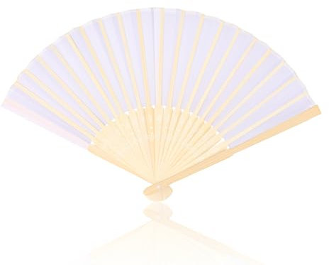 lvzhen Fabric Handheld Fan Folding, Bamboo Folding Hand Fan for Women Suitable for Wedding Engagement Dancing Cosplay Party (White)