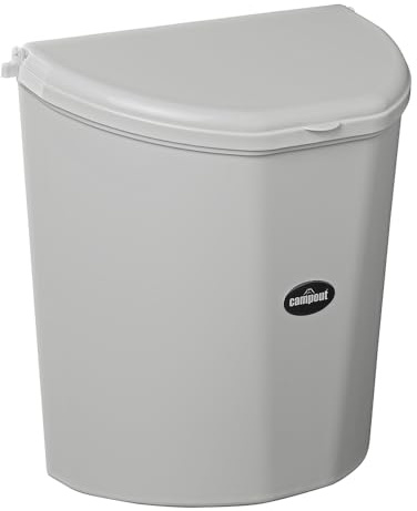 Campout Poubelle avec couvercle - 10L - Poubelle avec couvercle, caravane – Poubelle suspendue – Étanche aux odeurs – avec système de suspension et barre de fixation – Gris