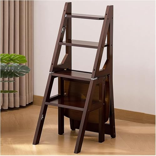 Solid Wood Folding Library Ladder Chair, 4-Step Foldable Step Stool & Display Stand, Dual Purpose Stepladder 400lbs Capacity, for Home Kitchen Office Book Climb Flower Plant Shelf