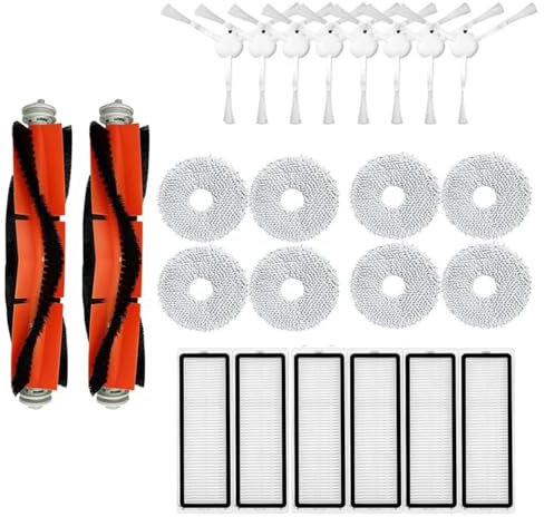 Lot de 24 pièces de rechange pour aspirateur robot Xiaomi S10+/S10 Plus, pièces de rechange comprenant 2 brosses principales, 8 chiffons serpillères, 6 filtres Hepa, 8 brosses latérales