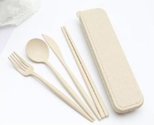 Primasage 2 Pezzi Posate da Viaggio, Facile da Trasportare, Riutilizzabili Posate Plastica Rigida Lavabili per Picnic, Scuola, Ufficio (Cachi)