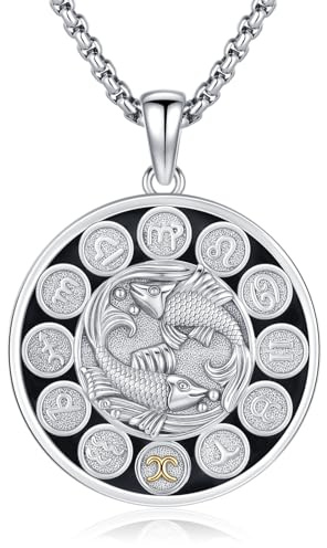 KQ&TTENG Sternzeichen Halskette 925 Sterling Silber Zwölf Sternbild Anhänger Halskette Horoskop Schmuck Astrologie Weihnachts Weihnachten Geburtstag für Männer Frauen