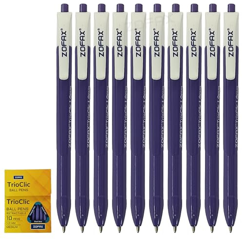 ZOFAX TrioClic Retractable Ballpoint Pens, PURPLE, Medium Point (1.0mm), Pack of 50, Smooth Writing, Triangular Grip, Bulk Pack, Perfect for School Office Home Business Hospital Everyday Use