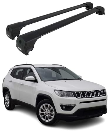 OMAC Aluminium Dachträger Querträger für Jeep Compass 2017-2025 – City Crash – ISO/PAS 11154:2006 – Abschließbar – Max. 75 kg – 2 Stangen Silber