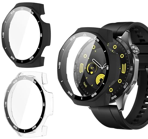 2 Piezas Funda para Huawei Watch GT 5 Pro 46mm, Carcasa Rígida con Protector de Pantalla Integrado, Estuche Antigolpes Transparente Ultrafino con Alta Sensibilidad, Cobertura Completa para Reloj