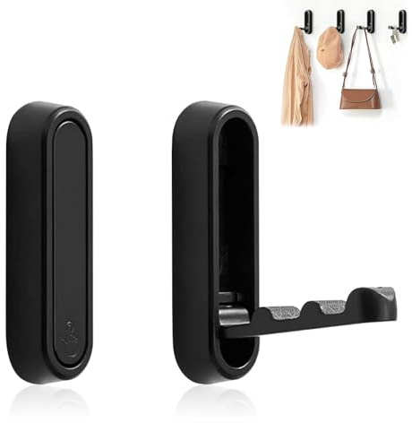 HORREX 2 Stück Kleiderhaken Klappbar, Klapphaken Aluminium, Taschenhalter Wand, Wandhandtuchhaken, 90° Faltbarer Wandhaken für Küche Bad Jacke Handtuch Schlüssel Taschen Haken, Schwarz
