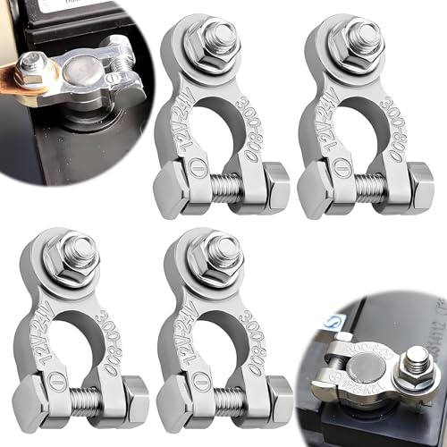 4 Pcs Battery Terminals Connectors, 12V/24V Car Battery Terminal Clamps, Heavy Duty Positive Negative Cell Post Ends, Universal Cell Connectors for Marine Car Motorhome Boat Motorcycle