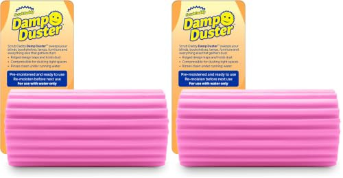 Scrub Daddy Damp Duster, Multipurpose Dusters for Cleaning - Wooden & Venetian Blind Cleaner Tool, Ridged Wet Dust Sponge for Skirting Board, Radiator, Blinds & Mirrors, Home Cleaning Products, Pink
