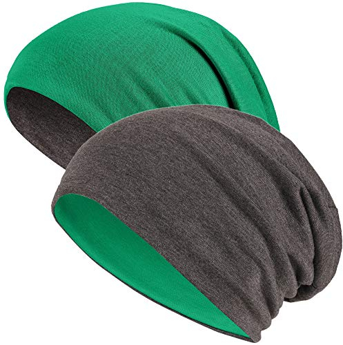 Hatstar® 2in1 Reversible Unisex Beanie | Damen und Herren Mütze | Übergangsmütze für Frühling und Sommer | SoftTouch Poly - Baumwolle | leicht & weich (dunkelgrün/dunkelgrau)