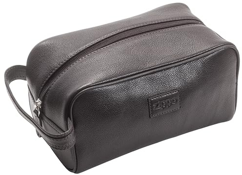 Zippo - Toiletry Bag for Women and Men, Leather, Brown, Hanging Toiletry Bag with Zip