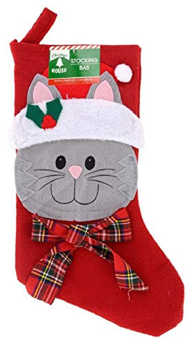 Christmas House Weihnachtsstrumpf für Katzen oder Hunde, 41,9 cm, Karierte Schleife Katze