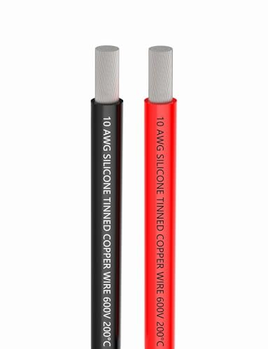 TUOFENG Fil de silicone de calibre 10 Fil de silicone 10 AWG 20 mètres [10 m noir et 10 m rouge] Flexible de câble en cuivre étamé