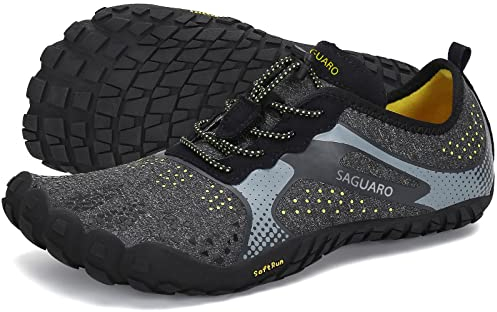 SAGUARO Barfußschuhe Herren Damen Traillaufschuhe Outdoor & Indoor Training Fitnessschuhe Wander Wald Strand Straße Laufschuhe Walkingschuhe Schnell Trocknend Badeschuhe, Metall Schwarz, 45 EU