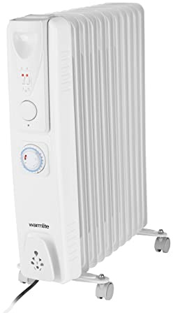 Warmlite, 2500W 11 Fin Oil Filled Radiator with Three Heat Settings and Adjustable Thermostat, White, WL43005YTW