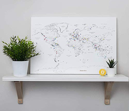Weiß Kinder Weltkarte - Push Pin Pinnwand Karte mit Stecknadeln - Leinwand Kork Zum Markieren - 60x40 cm Größe - Tripmapworld