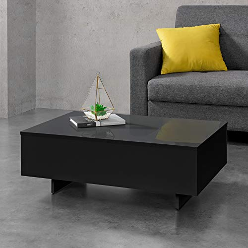 Mesa de Centro Braunschweig 85 x 55 x 31 cm Mesa Baja Mesa de Salón Auxiliar Mesa de café En Color Negro Alto Brillo