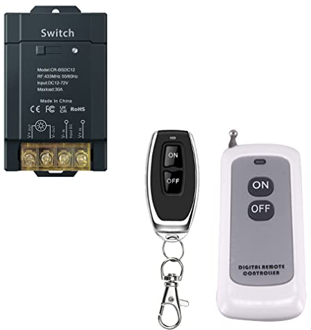 COLOROCK Fernbedienung Schalter,DC 12V / 24V / 48V / 72V / 30A Relais Fernschalter für Diebstahlalarm, Sicherheitssysteme Rollentür, Schranken, Motorräder usw. mit 500m Long Range