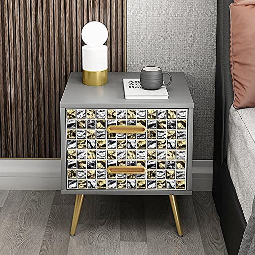 Stick on Tiles Golden Silver Plaid Tile Stickers PVC Self Adhesive Wall Tiles Heat Resistant Tile Stickers for Kitchen Bathroom Waterproof Peel and Stick Floor Tiles Tile Paint 15x15cm