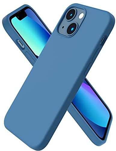 ORNARTO Compatible with iPhone 13 Mini Case, Slim Liquid Silicone 3 Layers Full Covered Soft Gel Rubber with Microfiber Case Cover 5.4 inch-Blue