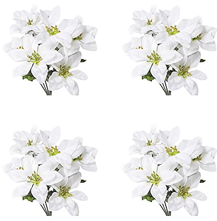 Marooma Künstlicher Weihnachtsstern, 4 Stück, Weihnachtsstern, Seidenstoff, Weihnachtsstern, Büsche, Pflanzen, fühlen sich echt an, künstlicher Weihnachtsstern, Blumenstrauß für Heimdekoration