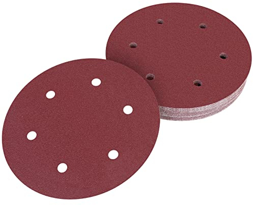 225mm 120 Grit Hook & Loop Sanding Discs for Drywall Sander & Long Neck Sander, 30Pcs 9 Inch 6 Hole Sandpaper Pads Ideal for Plasterboard Preparation, Wood Sanding, Furniture Refinishing