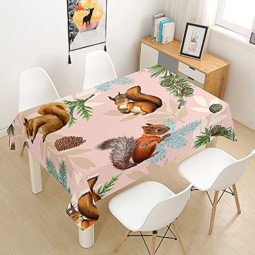 Hearda Tischdecke Abwaschbar Rechteckig, 3D Eichhörnchen Tierdruck Polyester Tischdecken Wasserdicht Pflegeleicht Tischtuch für Küche Party Outdoor Garten Restaurant (Eichhörnchen,100x140cm)
