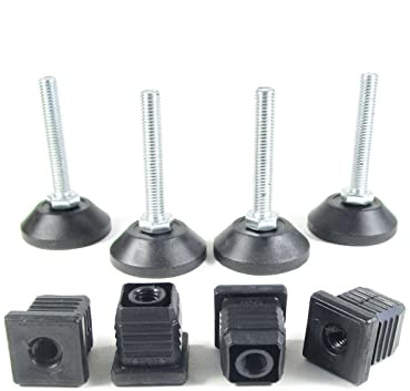 ajile Pied Vérin Fileté Réglable Ajustable pour Mise à Niveau M8 Longueur 50 mm avec Embout Taraudé pour Tube Carré 20x20 mm Plastique Noir - 4 pièces - KCX820