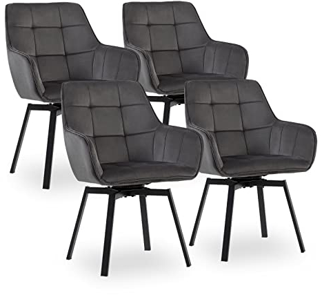 CLIPOP Esszimmerstühle Drehbar Set mit Armlehne, Samt Polsterstuhl Gepolstert Sitz Küchenstuhl Drehstuhl Armlehnenstuhl für Esszimmer Wohnzimmer Büro (4er Set, Samt Dunkelgrau)