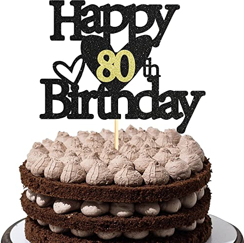 Sumerk 1 Stück 80.Geburtstag Tortendeko Schwarz Gold Happy 80th Birthday Cake Topper für 80.Geburtstag Party Kuchen Deko Mädchen Jungen