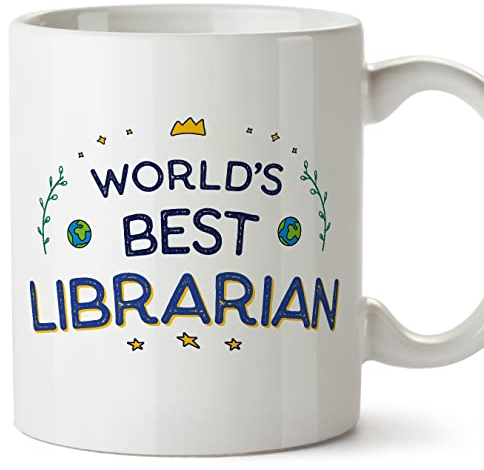 MUGFFINS Tazas para BIBLIOTECARIA - En Inglés - World's Best - 11 oz / 330 ml - Regalo original y divertido