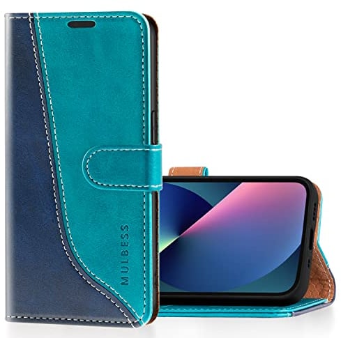 Mulbess Flip Case for iPhone 13 Mini, Shockproof TPU Inner Shell, Kickstand, Magnetic Leather Wallet Cover, Stylish Mint Blue