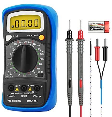 WapoRich Digital Multimeter TRMS 2000 Zählt Manuelle Bereichsmessung AC/DC Spannung Amp Ohm Volt, Temperatur Kontinuität Transistor Diode Voltmeter Stromzähler Tester
