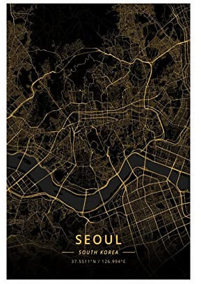 FISH DRAGATE Seoul Südkorea Stadtkarte Leinwand Poster Wandkunst Kunstdruck für Wohnzimmer Schlafzimmer Büro Home Decor rahmenlos 20 x 30 Zoll (50 x 75 cm)