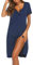 Ekouaer Camicie da Notte da Donna Corta Vestito da Notte Bottoni Sleepwear Sexy Pigiama Scollo a V, Blu Navy, M