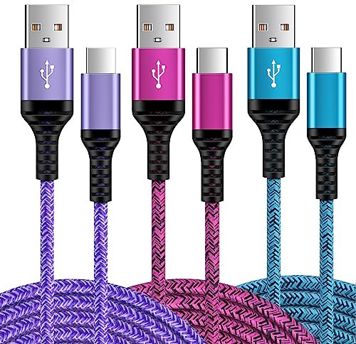 USB C Samsung Phone Charger Cable, [3Pack 5FT] Type C Charger Cable Fast Charging Lead for Samsung Galaxy S25 S24 Ultra S23 S22 S21 A17 A16 A12 A13 A14 5G A22 A33 A50 A52 A54 A55, Huawei P30 P20 Lite