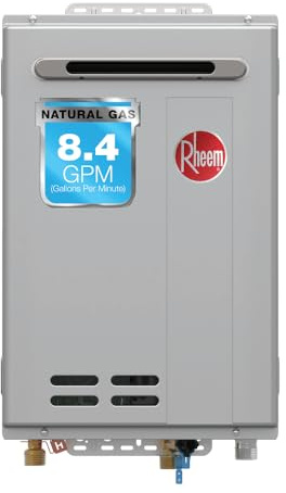 Rheem RTG-84XLN-3 High Efficiency Non-Condensing Outdoor Tankless Natural Gas Water Heater 8.4 GPM, 180,000 BTUs