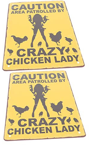 DOITOOL 2 Stück Verbotene Warnschilder Außenschild Vintage-Heimdekoration Metallschild Crazy Chicken Lady Eisenschild Vintage-Schild Crazy Chicken Lady-Schild