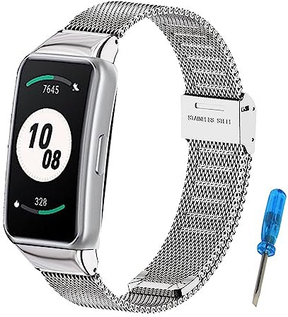 MIJOBS Armband Kompatibel mit Honor Band 7 Armbänder Smartwatch Zubehör Edelstahl Metallbänder für Honor Band 6/7, Huawei Band 6/6Pro