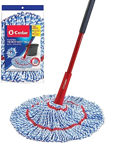 O-Cedar MicroTwist MAX - Mopa giratoria de Microfibra con 1 Recambio Adicional, Cuenta con escurrido Manos Libres, Cabezal de fregona Extragrande de 18 Pulgadas, Seguro en Todos los Tipos de Suelo,